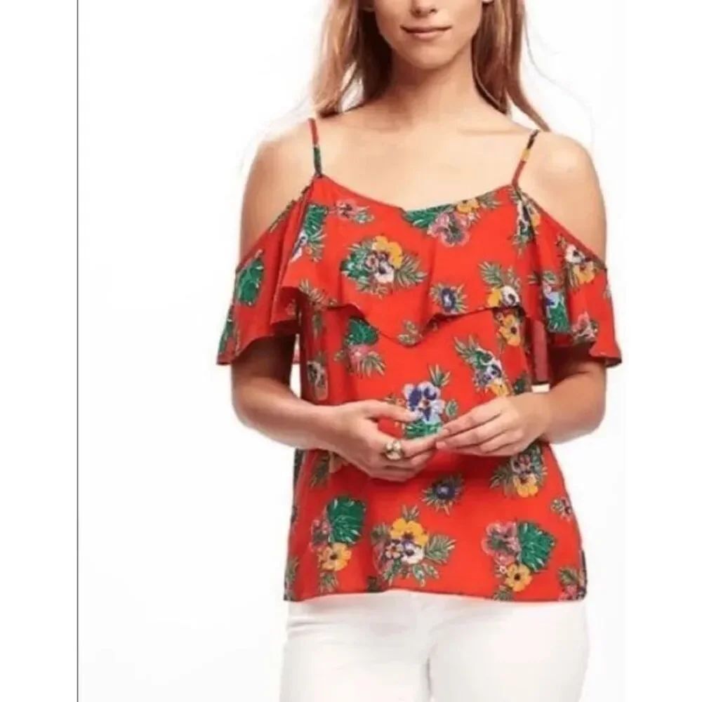 NWT Womens Old Navy Soft-Woven Ruffled Cold-Shoulder Cami Tank Top - Sz S